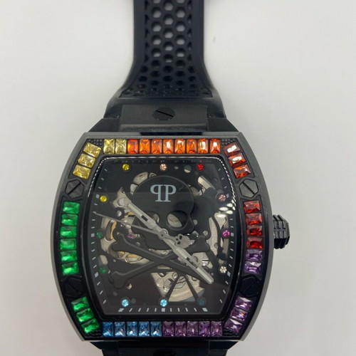 Philipp Plein Skeleton Automatic ρολόι σαν καινούργιο με πολύχρωμους κρυστάλλους