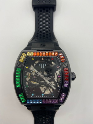 Philipp Plein Skeleton Automatic ρολόι σαν καινούργιο με πολύχρωμους κρυστάλλους