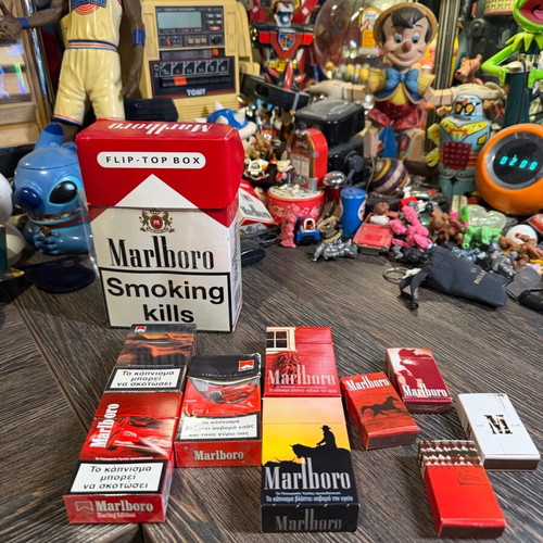Marlboro empty collectible packs used with matches and large box