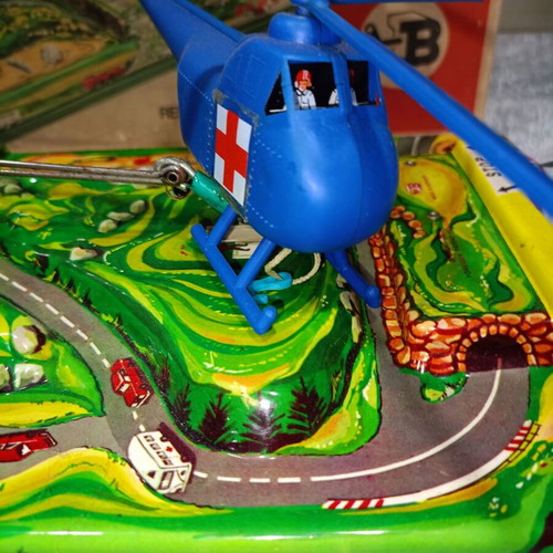 Biller helicopter air rescue vintage toy used with lithographed box from 1960