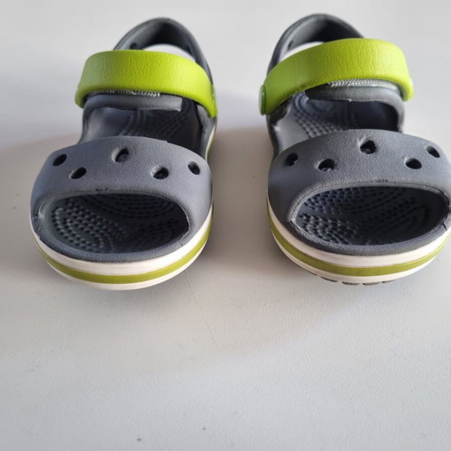 Crocs kids sandals like new, grey with lime straps, size C4