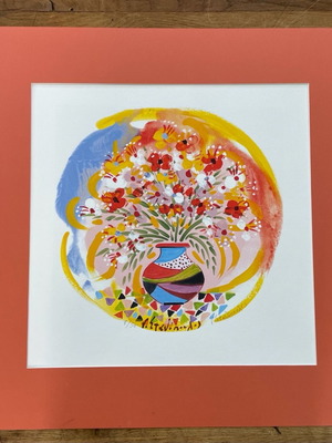 G. Stathopoulos silk screen print with passepartout like new, vase with flowers