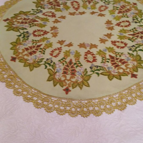 Handmade Vintage Rotonda on Beige Canvas with Embroidered Floral Motifs