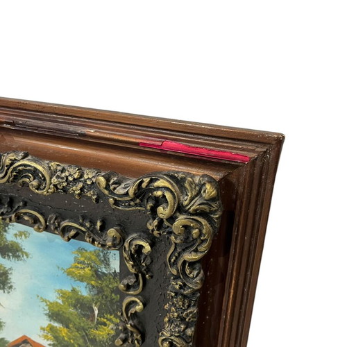 Vintage signed painting with carved frame used 80x130 with damage