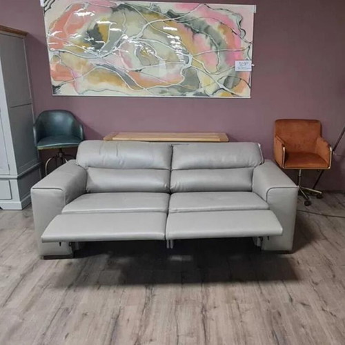 Cubo three-seater sofa new, beige, Italian natural leather with relax mechanism