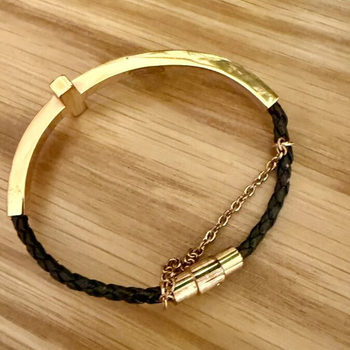 Gold Cross Bracelet with Black Woven Strap like new