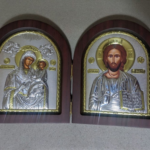 Jesus Panagia Gorgoepikoo Silver Axion Diptych new