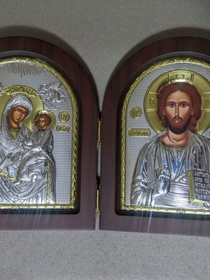 Jesus Panagia Gorgoepikoo Silver Axion Diptych new