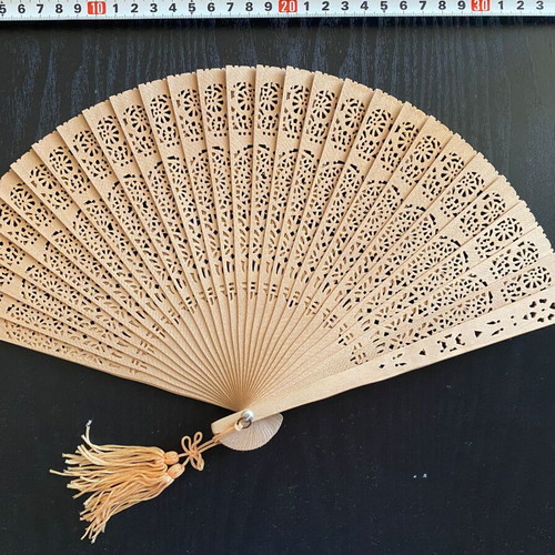 Wooden folding fan new with sandalwood scent and original box