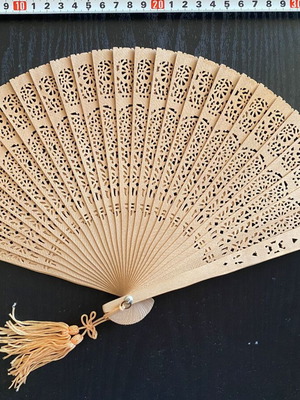 Wooden folding fan new with sandalwood scent and original box