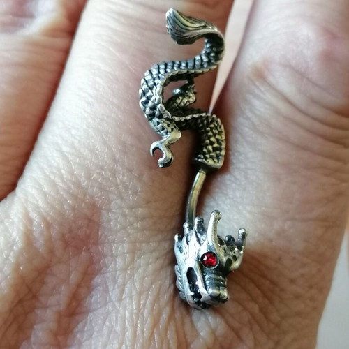 Dragon navel piercing earring with 925 silver and red zircon