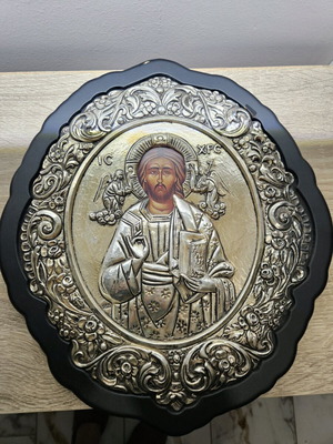 Silver icon Christ Pantocrator used, 950 silver, 27cm