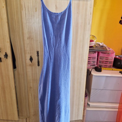 Wool Summer Dress turquoise size L new with side slit and open back