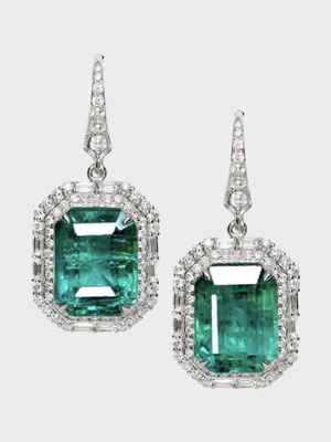 18K White Gold Earrings with 13.47 ct Natural Zambian Emeralds & 1.67 ct Diamonds IGI Certified