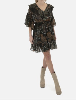 Lace brown mini dress with see-through fabric, like new