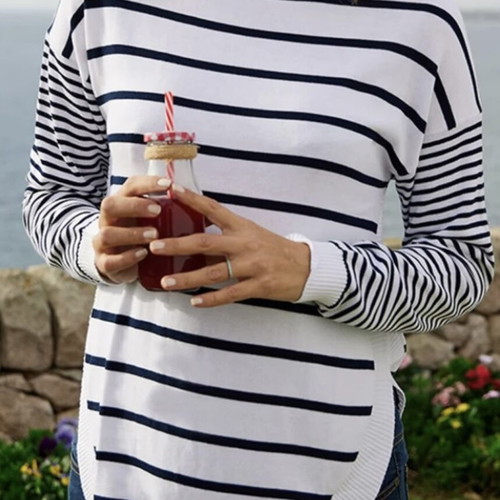 Prenatal knitted maternity blouse white striped, M