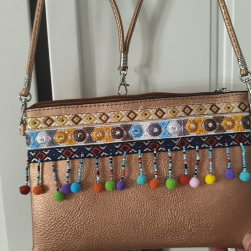 Crossbody bag new, beige and brown with two handles
