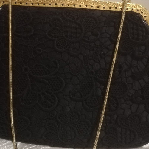 Τσάντα Vintage Clutch χειρός μαύρη σαν καινούργιο '50s με δαντέλα