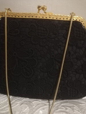 Τσάντα Vintage Clutch χειρός μαύρη σαν καινούργιο '50s με δαντέλα