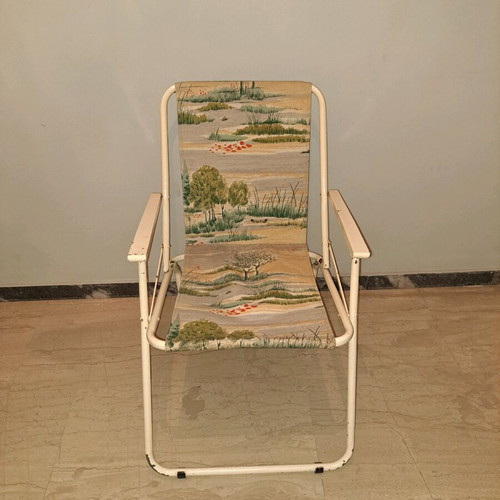 Set of metal folding beach chairs used, 3 pieces