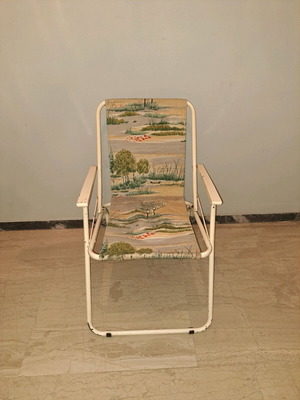 Set of metal folding beach chairs used, 3 pieces