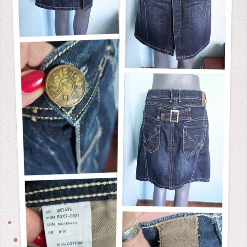 Ekseption denim skirt used with buttons, faded effect, leather emblem