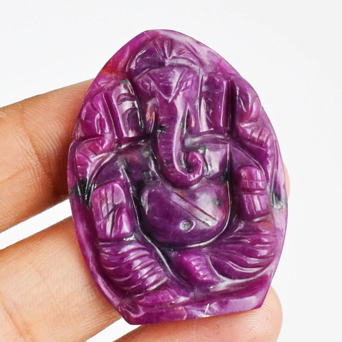 Ruby carved statue of god Ganesha 64 ct natural