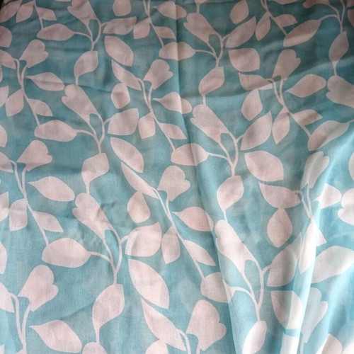 Curtains two panels with rings, white leaf pattern on turquoise