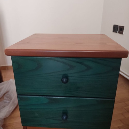Wooden single bed with anatomical mattress and bedside table like new
