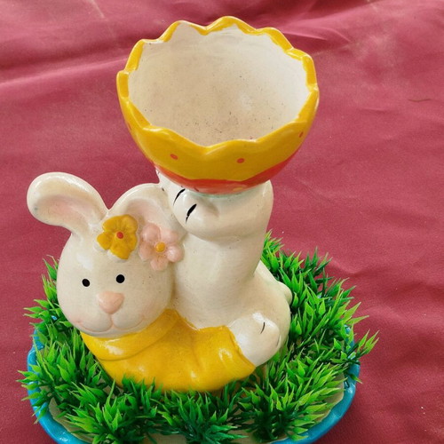 Porcelain egg cup new with bunny and colorful designs