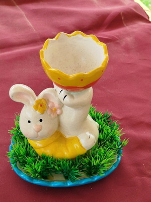 Porcelain egg cup new with bunny and colorful designs