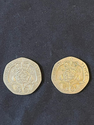 British 20 Pence coins used, 2 pieces 1982-1983