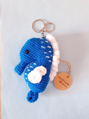 Seahorse Crochet Charm Keychain Blue New