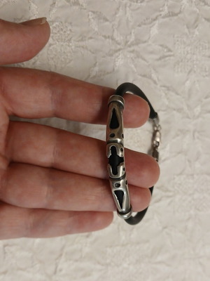 Ασημένιο 925 βραχιόλι με καουτσούκ, unisex, vintage, σαν καινούργιο