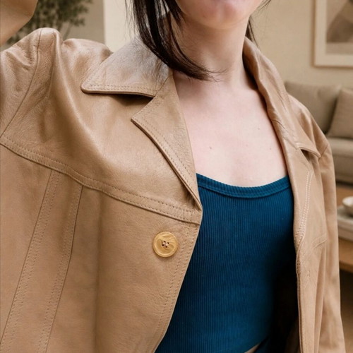 Pride genuine leather jacket, beige, size M, unworn with tag