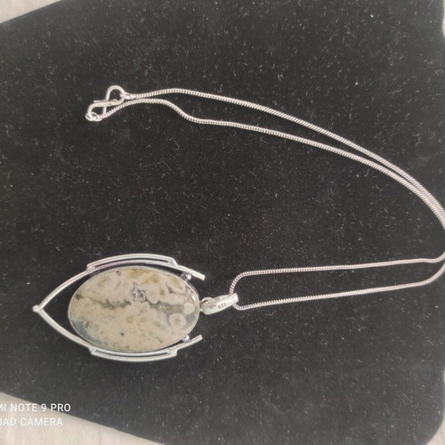 Silver necklace with Ocean Jasper stone new, 45 cm chain