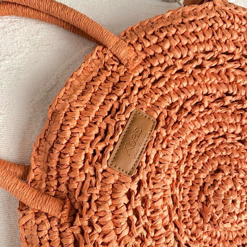 Kbas round straw bag like new with strap and zipper