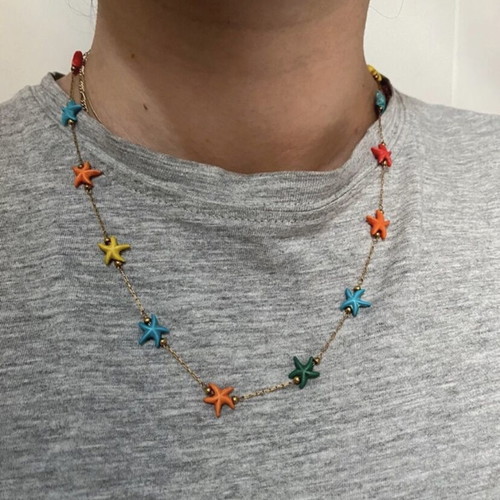 Necklace stainless steel with multicolor starfish 50cm new