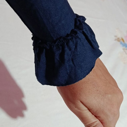 BSB fitted shirt with open back and ruffle sleeves, size S, blue