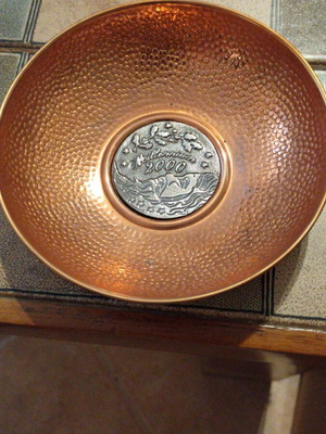 Decorative hammered copper bowl plate by Ilias Lalaounis, new