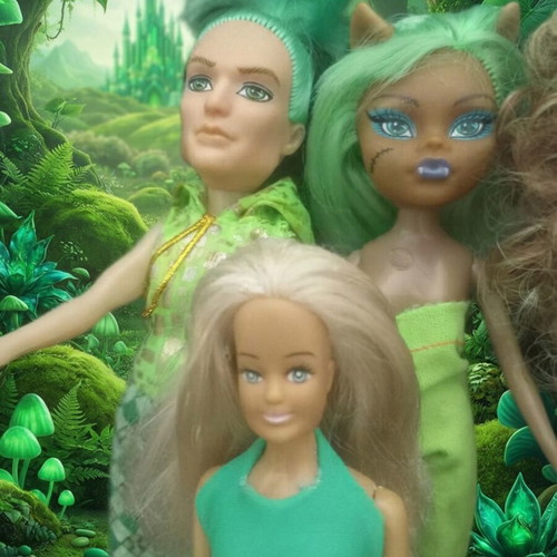 Pack of 10 small dolls with two Enchantimals and Barbie Fairytale