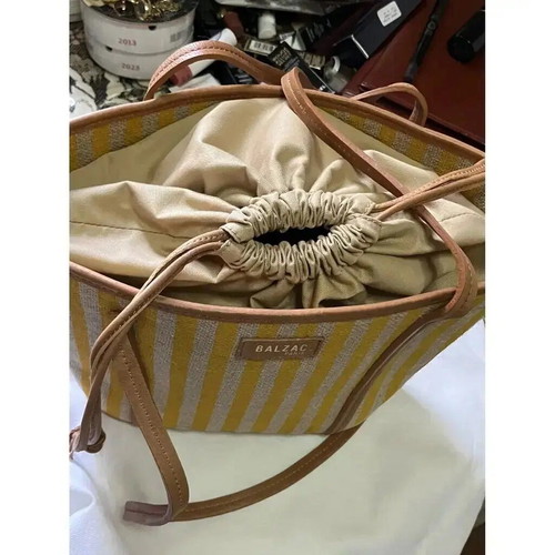 Balzac Paris shoulder bag new, yellow and beige stripes, raffia