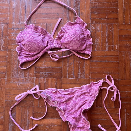 Shein pink embossed bikini M with ties
