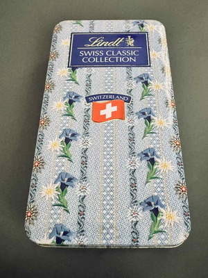 Μεταλλικό κουτί Lindt Swiss Classic Collection μεταχειρισμένο, σχέδιο Εντελβάις