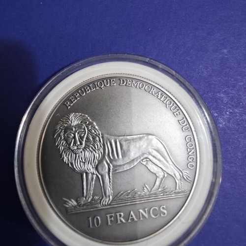 Silver 10 Francs Congo Coin new with 50-Year Calendar