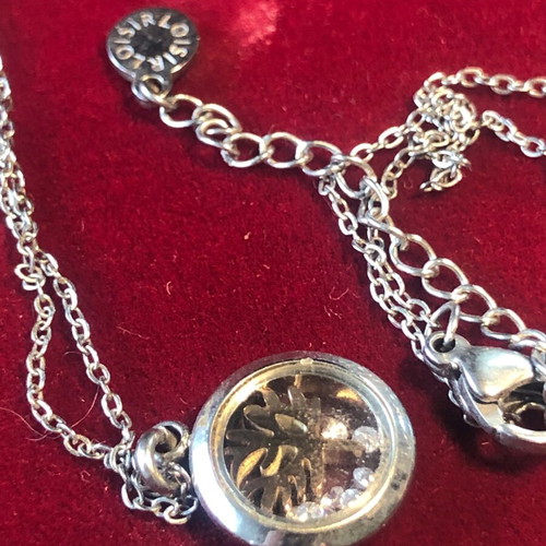 Necklace with gold plated tree of life and floating zircons like new