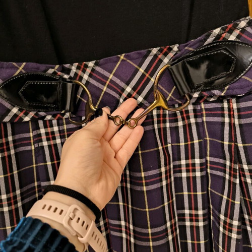Dress with plaid pattern and integrated chain belt like new