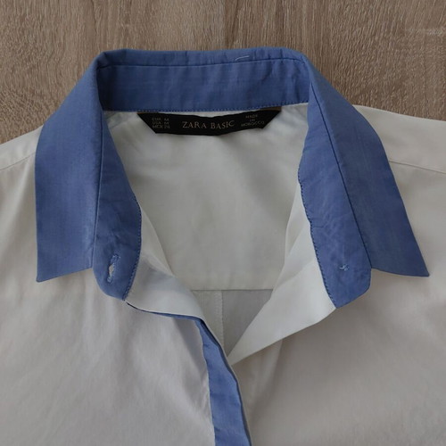 Zara Basic Women's Shirt Medium white with blue collar like new