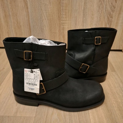 Zara leather boots with buckles, size 45, black
