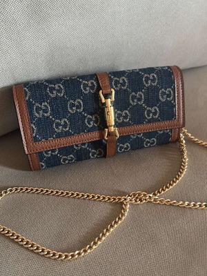 Gucci τσαντάκι ώμου Jackie σαν καινούργιο, μπλε ντένιμ και καφέ δέρμα